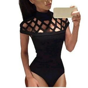 NWT Black Diamond Cut Out Body Suit Medium